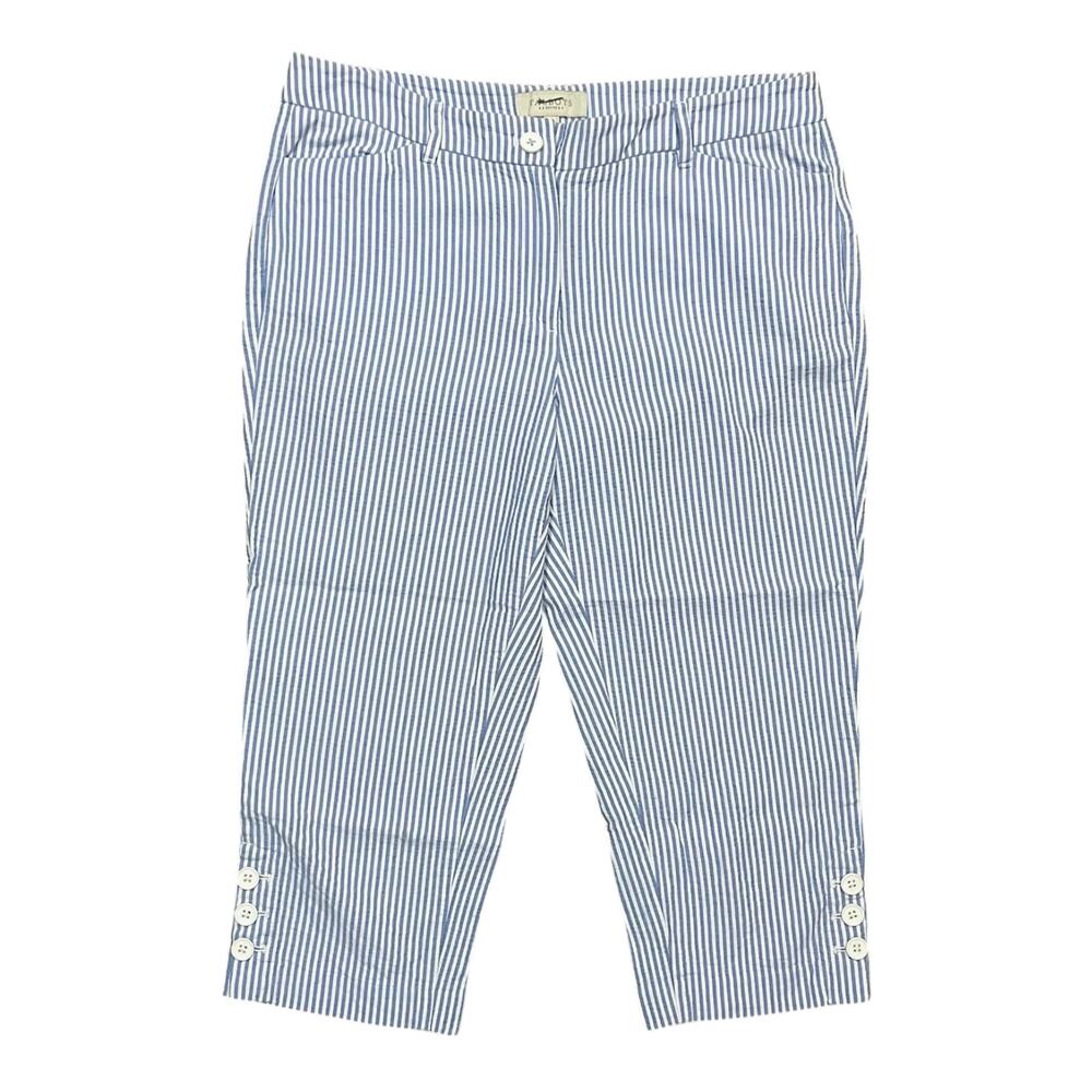 Talbots Size 8P Chino Striped Blue White Pants Seersucker Capri Crop 19.5 Cotton